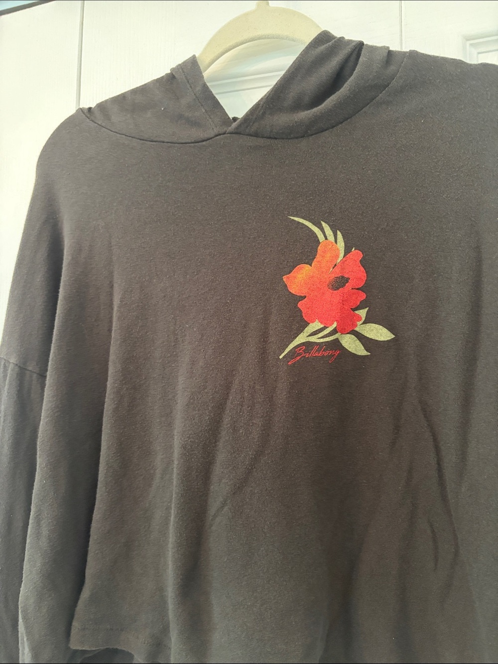 Billabong Black Hoodie with Red Floral Chest Print